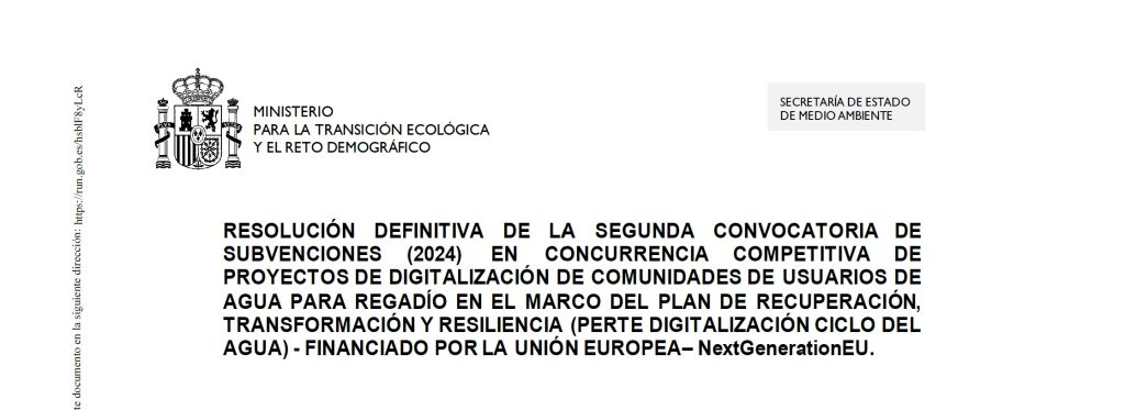 Resolución definitiva 2ª Convocatoria PERTE Regadíos