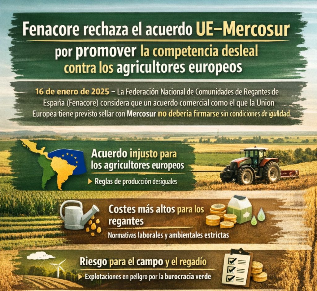 Fenacore rechaza el acuerdo UE–Mercosur por promover  la competencia desleal contra los agricultores europeos