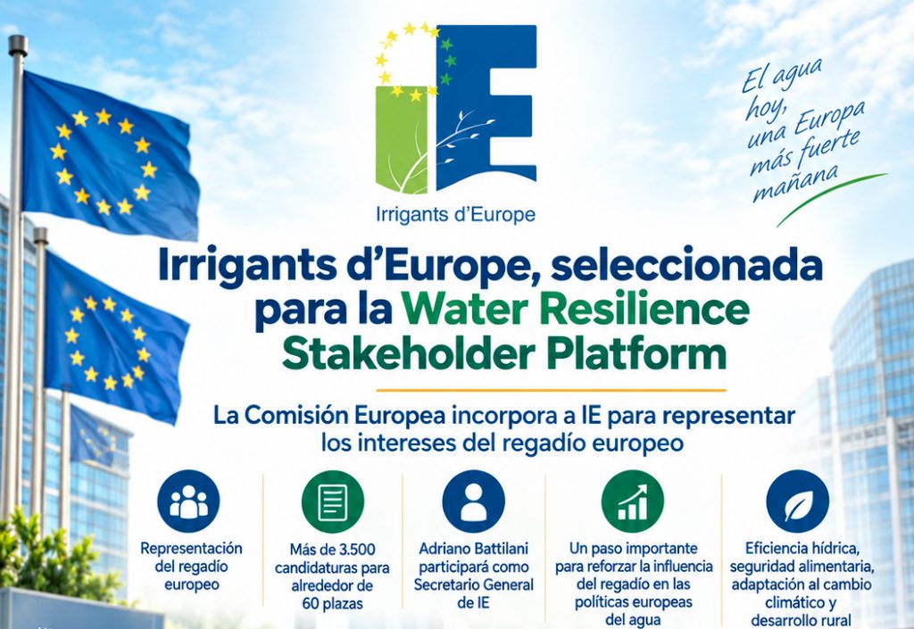 Irrigants d’Europe (IE) formará parte de la nueva Water Resilience Stakeholder Platform